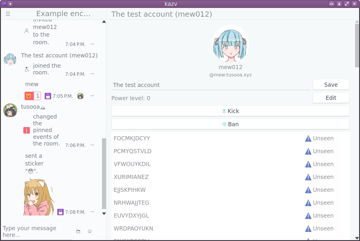 screenshot of kazv displaying the profile of a user