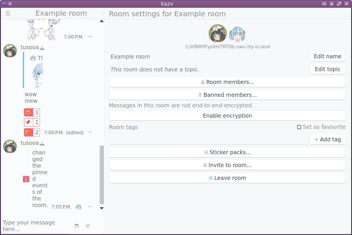 screenshot of kazv's room settings page